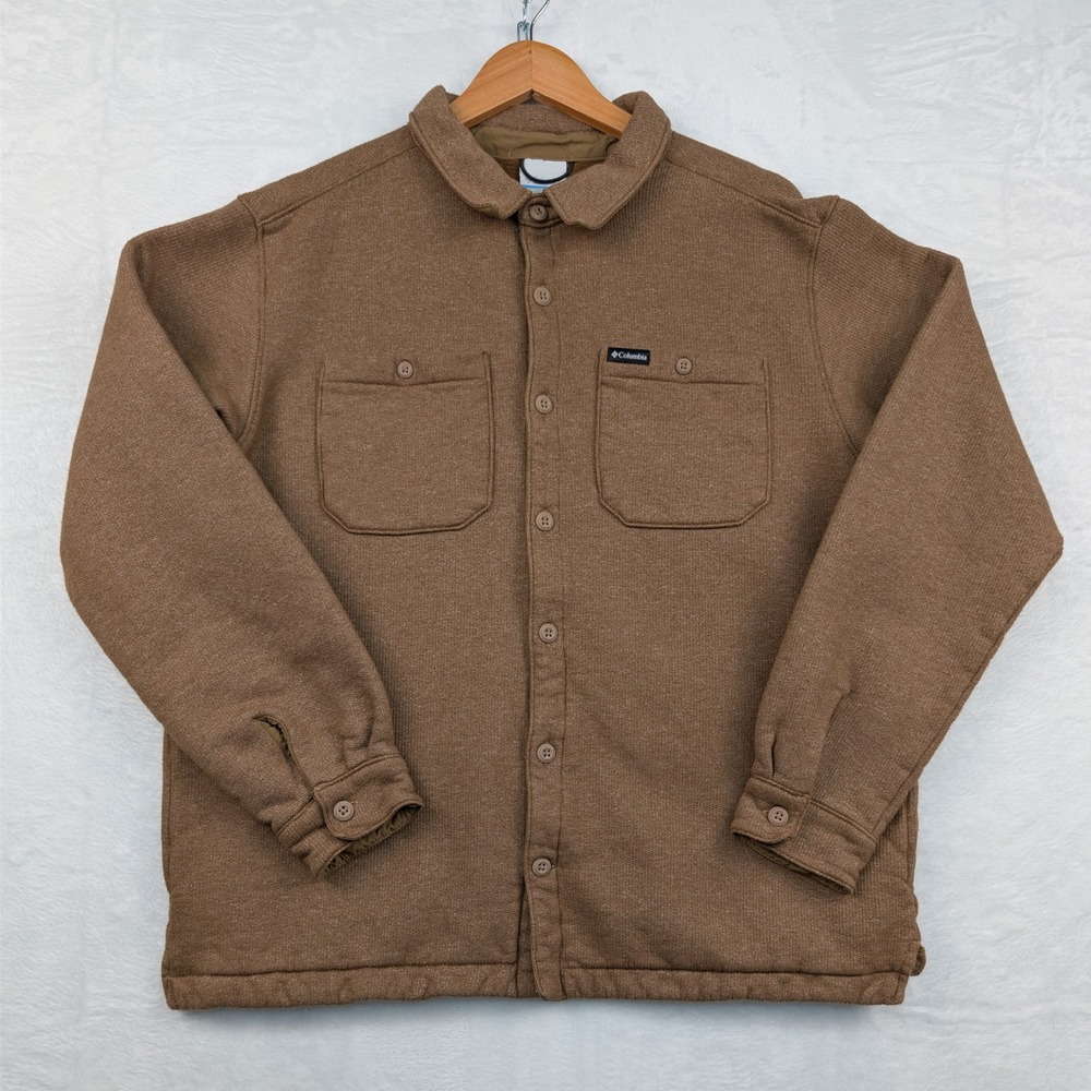 Columbia Jacket Mens L Brown Button Up Outdoorsy Rugged Cabin Fleece Workwear